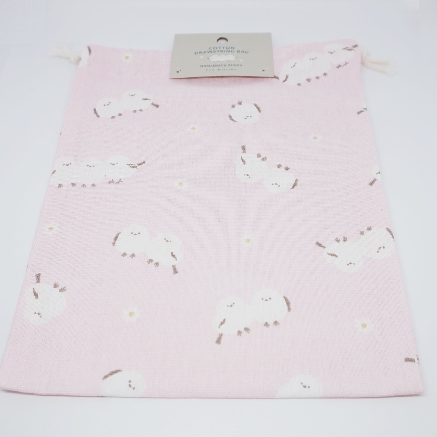 Shimaenaga Medium Cotton Drawstring Pouch - Pink
