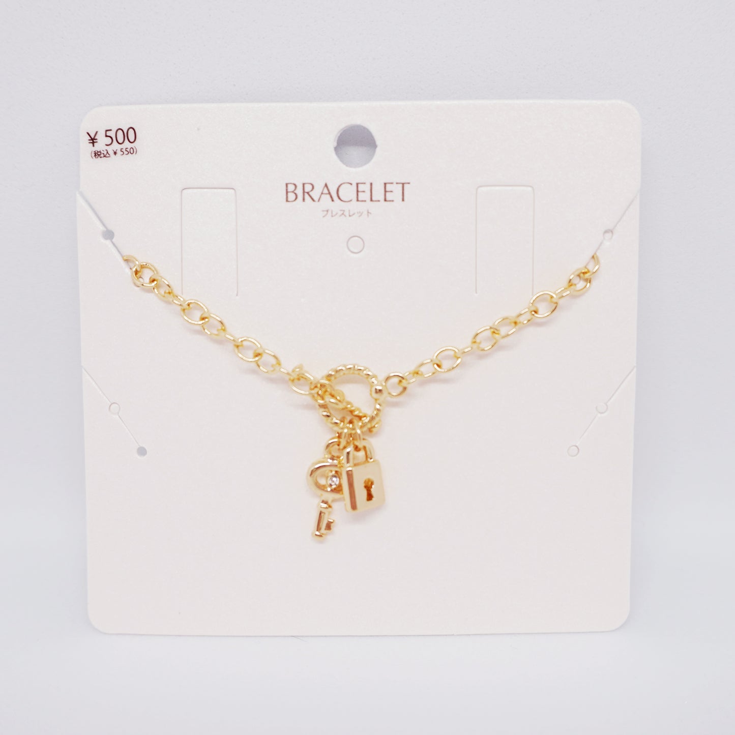 Lock & Key Charm Gold Toggle Bracelet