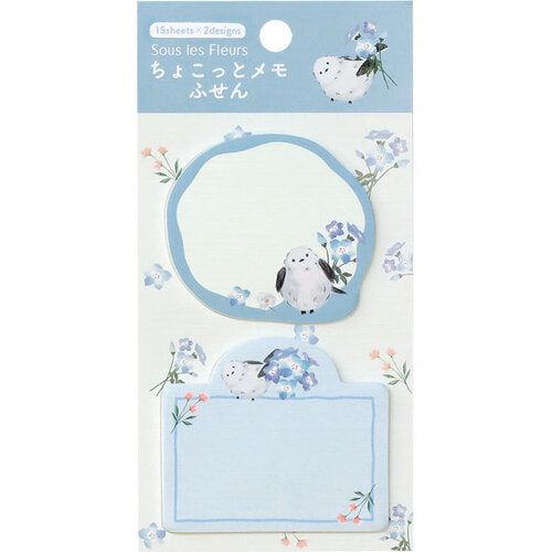 Shimaenaga Blue "Sous les Fleurs" Die Cut Sticky Notes - LABCLIP