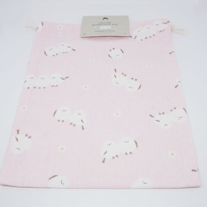 Shimaenaga Medium Cotton Drawstring Pouch - Pink