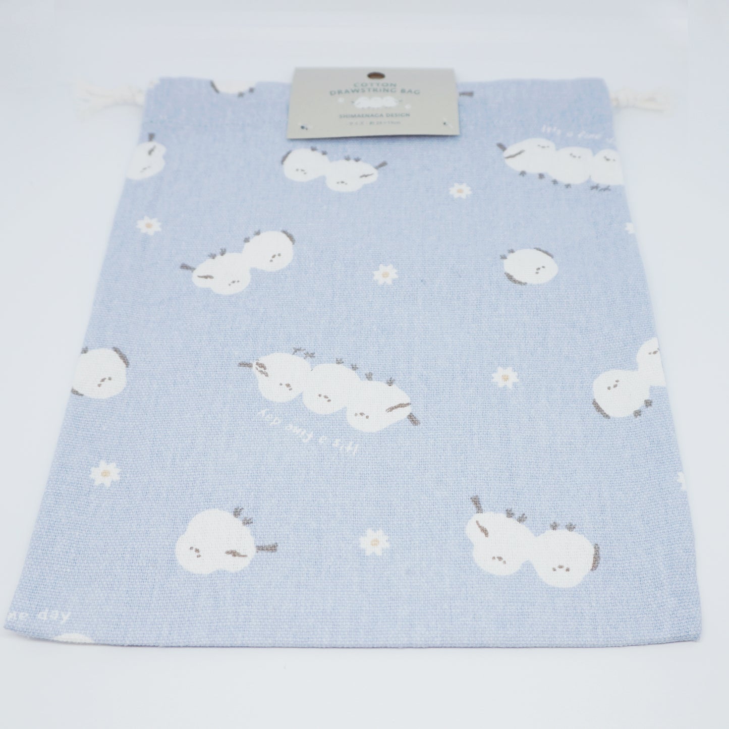 Shimaenaga Medium Cotton Drawstring Pouch - Blue