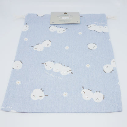 Shimaenaga Medium Cotton Drawstring Pouch - Blue