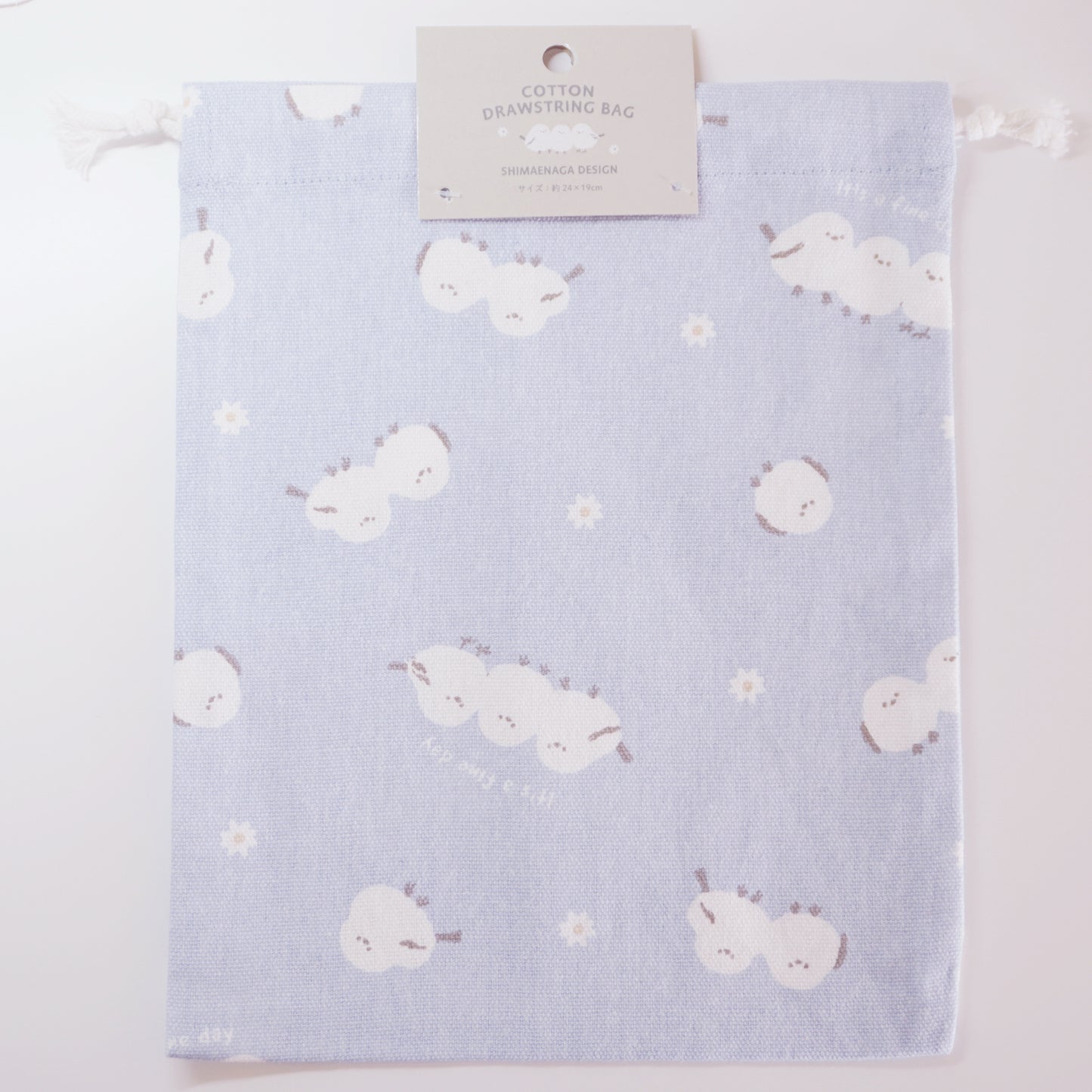 Shimaenaga Medium Cotton Drawstring Pouch - Blue