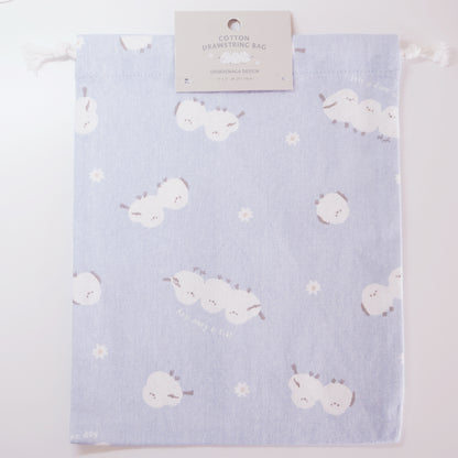 Shimaenaga Medium Cotton Drawstring Pouch - Blue