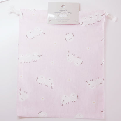 Shimaenaga Medium Cotton Drawstring Pouch - Pink
