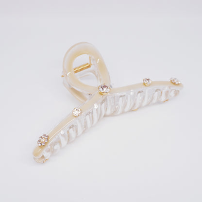 Beige Color Line Bijou Clear Hair Claw Clip