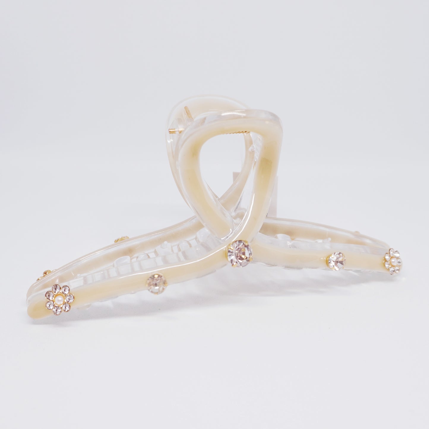 Beige Color Line Bijou Clear Hair Claw Clip