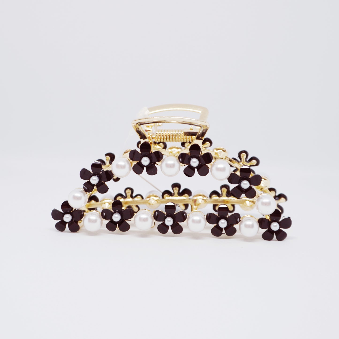 Black Daisy & Pearl Gold Hair Clip