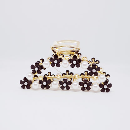 Black Daisy & Pearl Gold Hair Clip