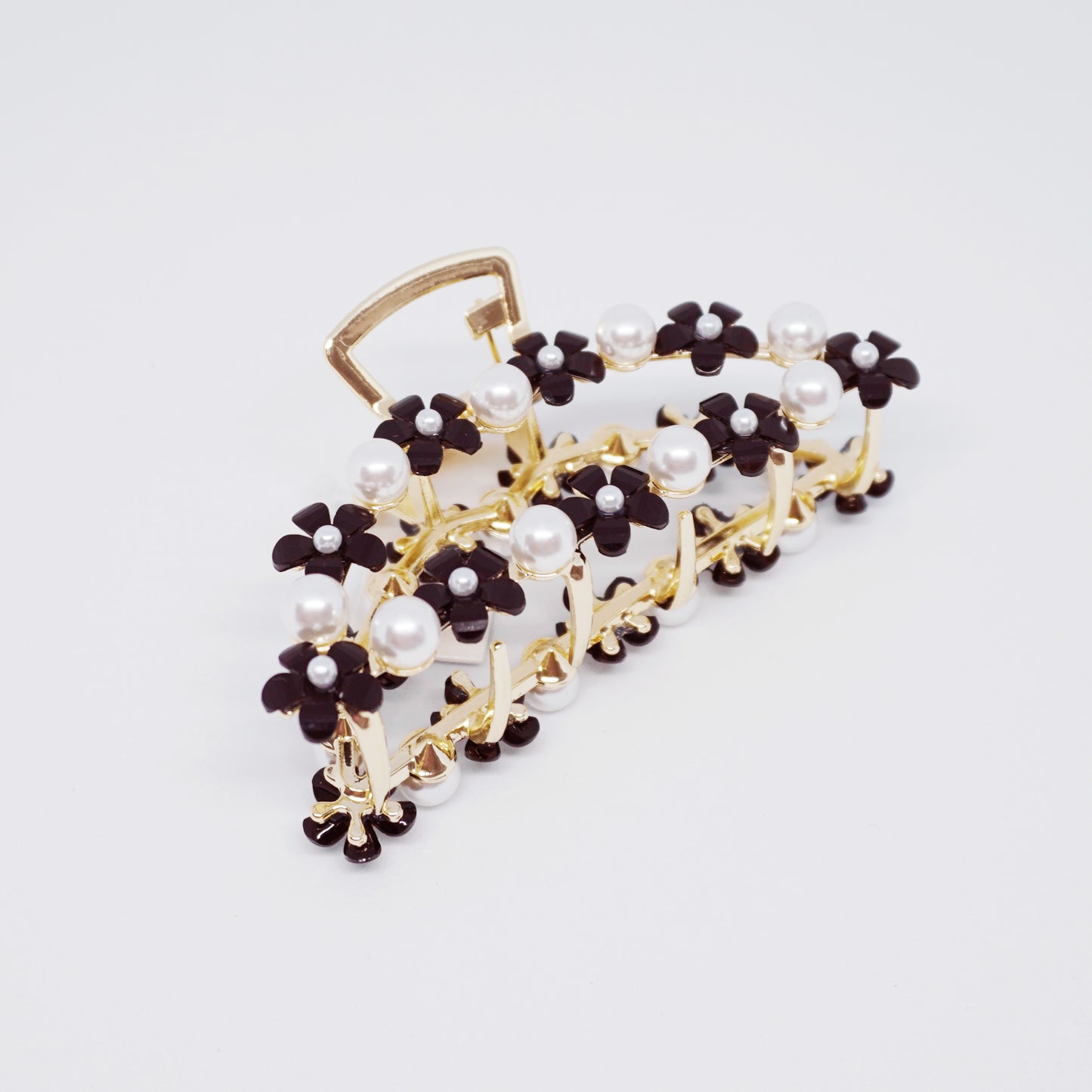 Black Daisy & Pearl Gold Hair Clip