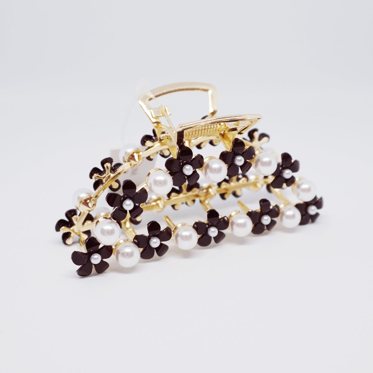 Black Daisy & Pearl Gold Hair Clip