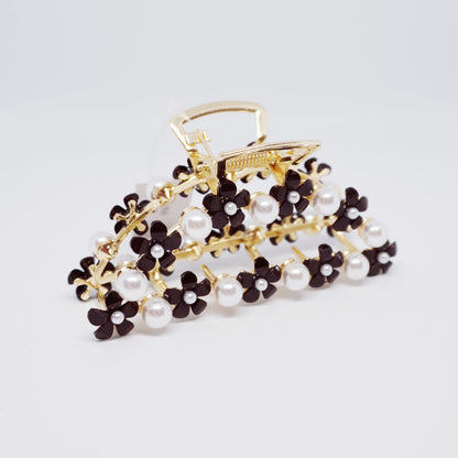 Black Daisy & Pearl Gold Hair Clip