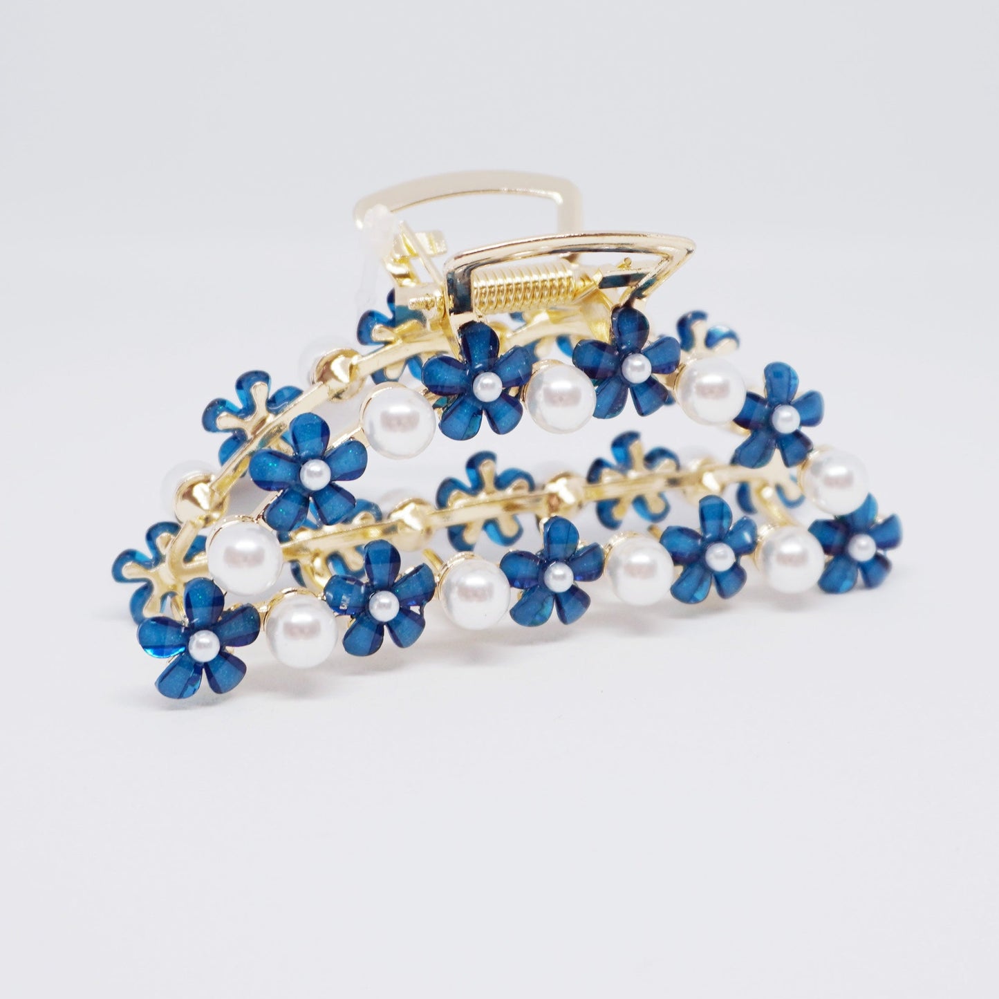 Blue Daisy & Pearl Gold Hair Clip
