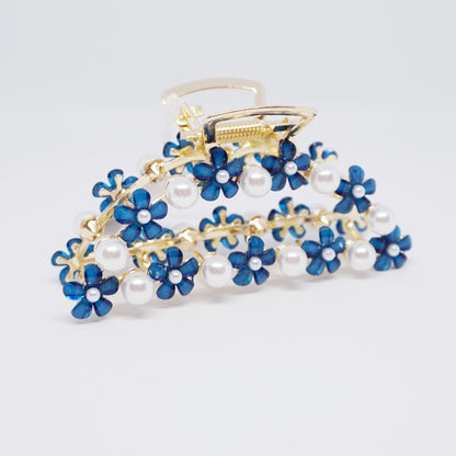 Blue Daisy & Pearl Gold Hair Clip