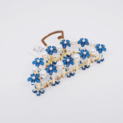 Blue Daisy & Pearl Gold Hair Clip