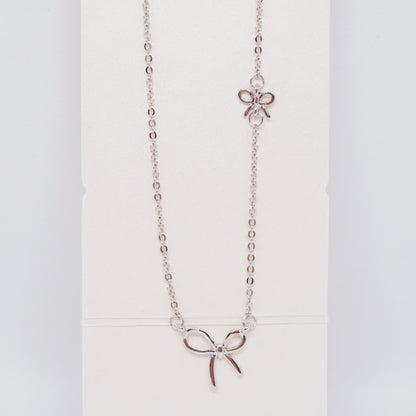 Bow Long Necklace in Silver