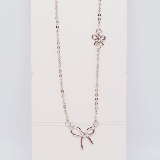 Bow Long Necklace in Silver