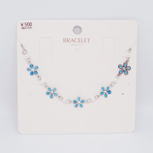 Blue Daisy & Pearl Silver Bracelet