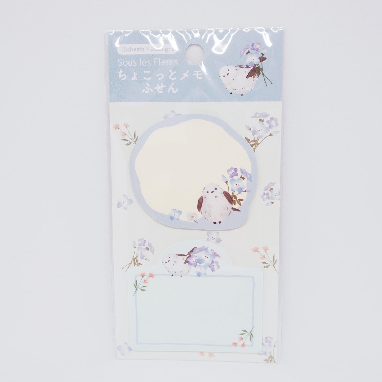 Shimaenaga Blue "Sous les Fleurs" Die Cut Sticky Notes - LABCLIP