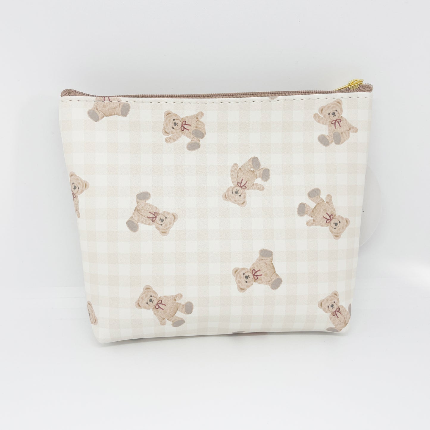 Bear Gusseted Zipper Pouch - Check Pattern