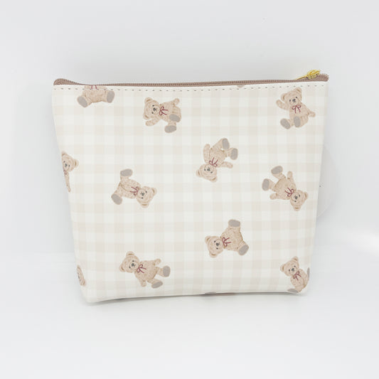 Bear Gusseted Zipper Pouch - Check Pattern