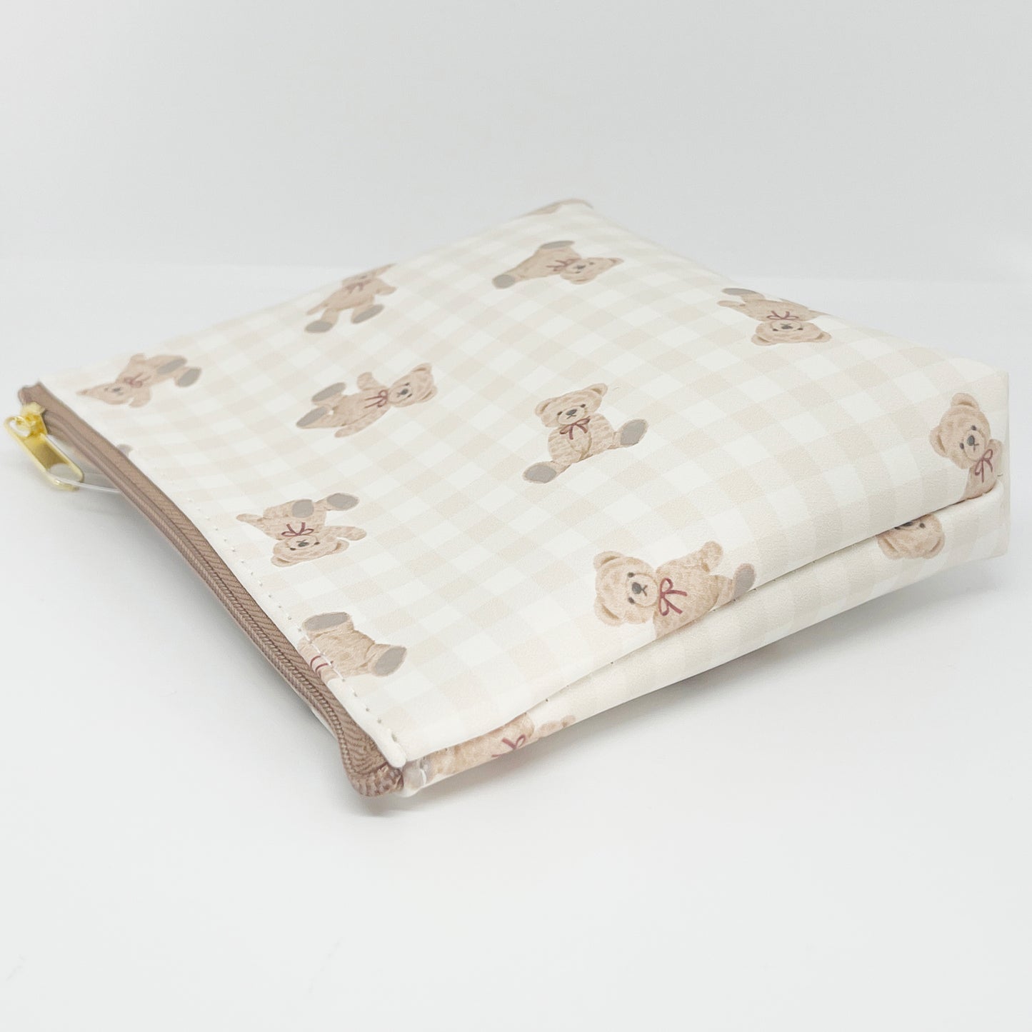 Bear Gusseted Zipper Pouch - Check Pattern