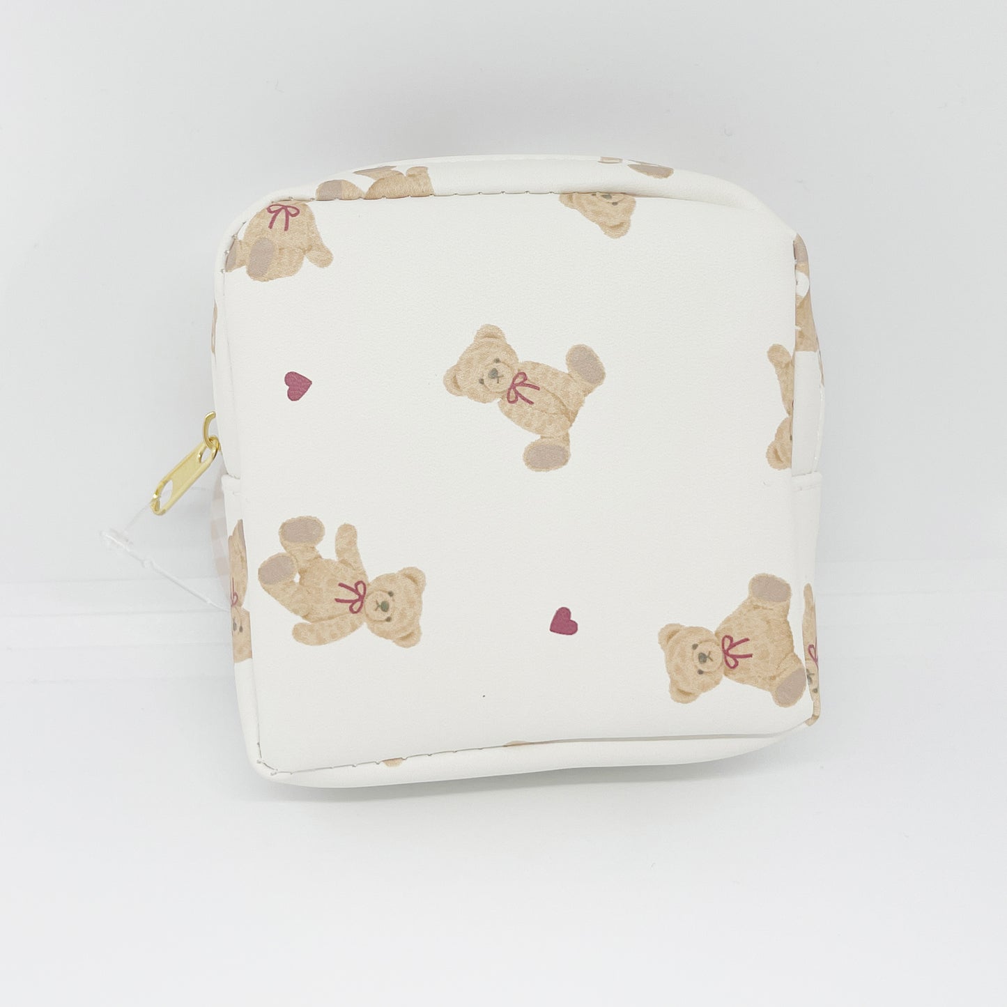 Mini Square Pouch Bear - White & Maroon