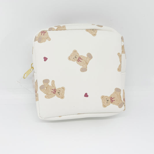 Mini Square Pouch Bear - White & Maroon