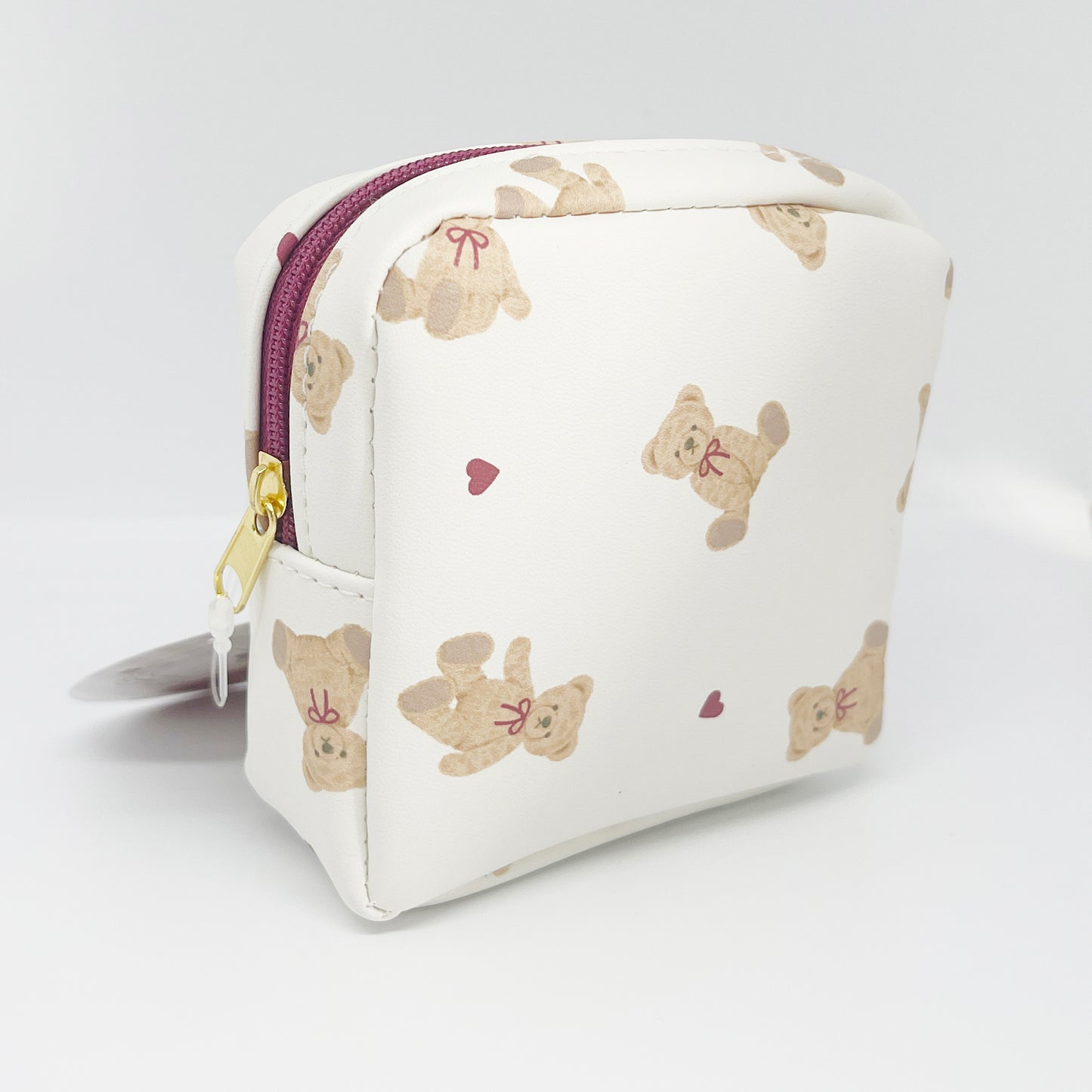 Mini Square Pouch Bear - White & Maroon