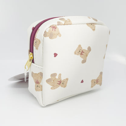 Mini Square Pouch Bear - White & Maroon