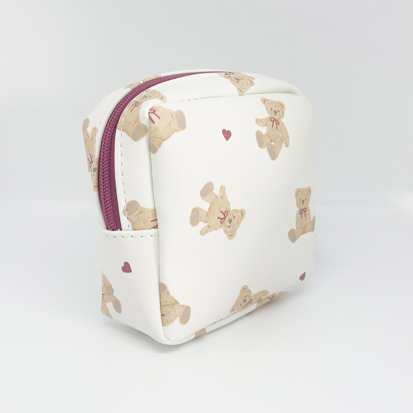 Mini Square Pouch Bear - White & Maroon