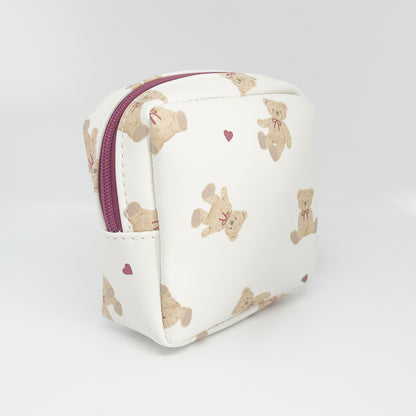 Mini Square Pouch Bear - White & Maroon