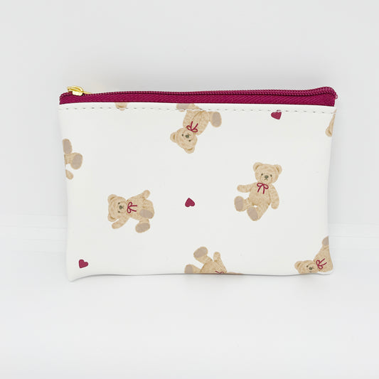 Bear Coin Case - White & Maroon