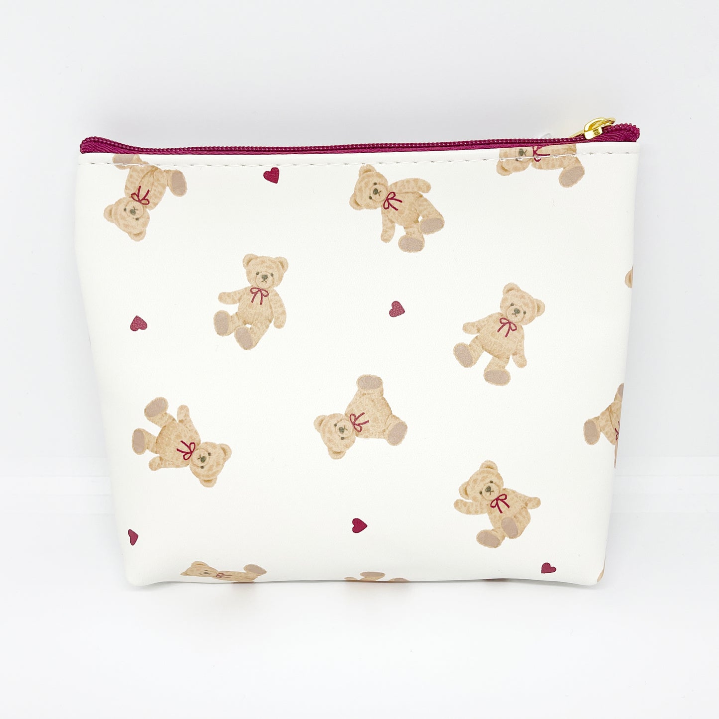 Bear Gusseted Zipper Pouch - White & Maroon