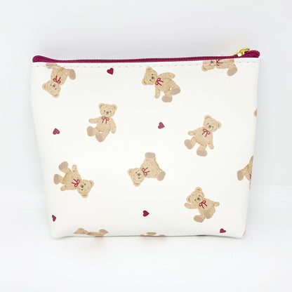 Bear Gusseted Zipper Pouch - White & Maroon