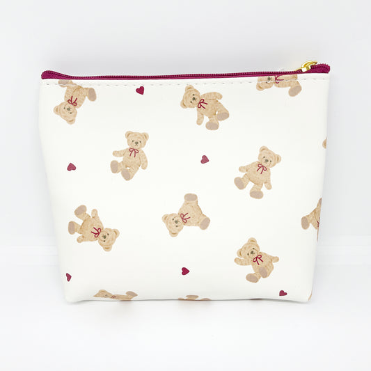 Bear Gusseted Zipper Pouch - White & Maroon