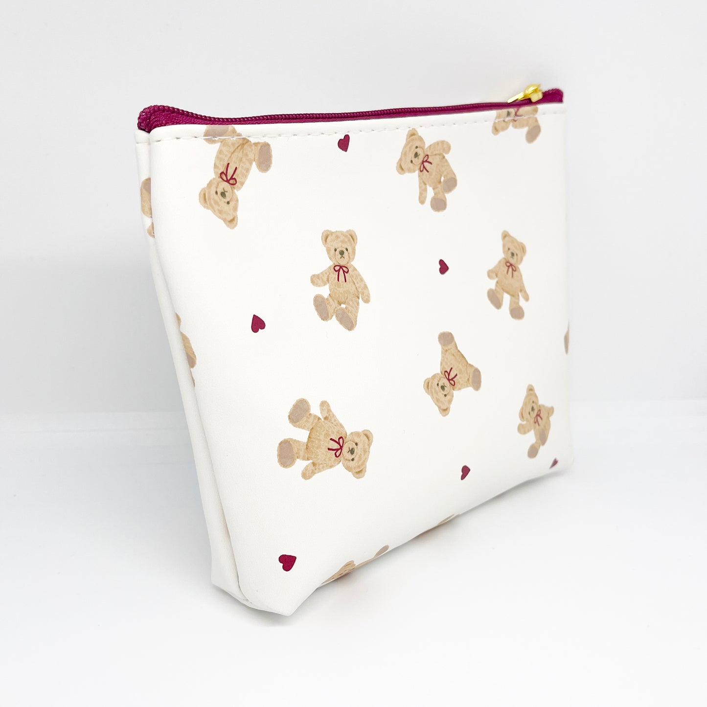 Bear Gusseted Zipper Pouch - White & Maroon