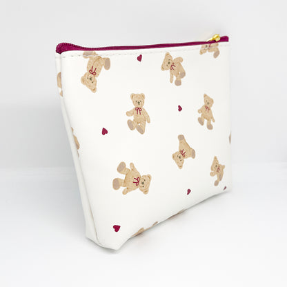 Bear Gusseted Zipper Pouch - White & Maroon