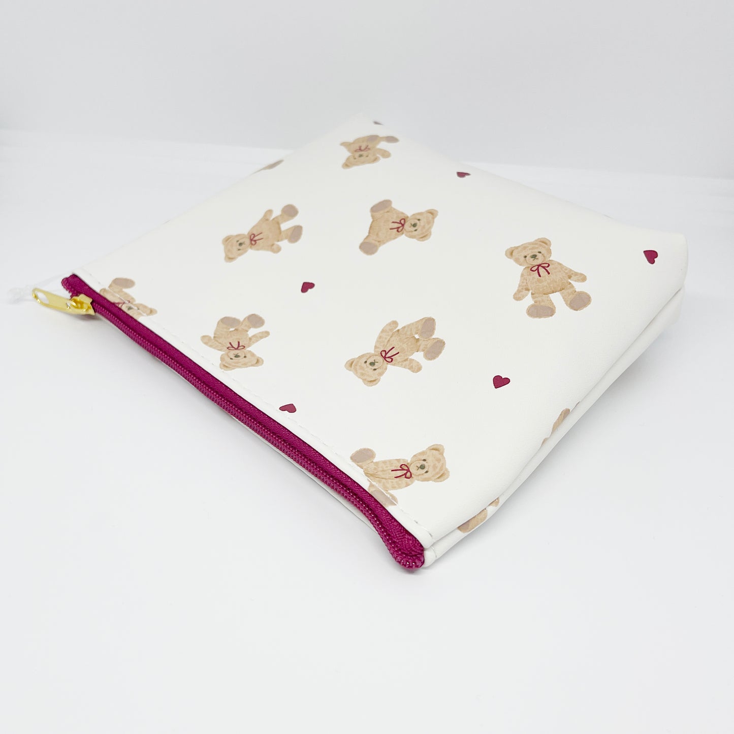 Bear Gusseted Zipper Pouch - White & Maroon