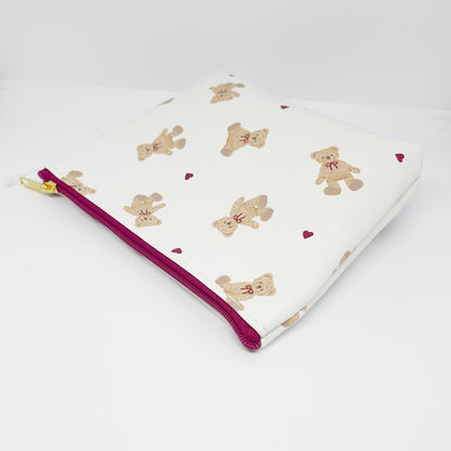 Bear Gusseted Zipper Pouch - White & Maroon
