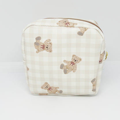 Mini Square Pouch Bear - Check Pattern