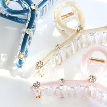 Beige Color Line Bijou Clear Hair Claw Clip