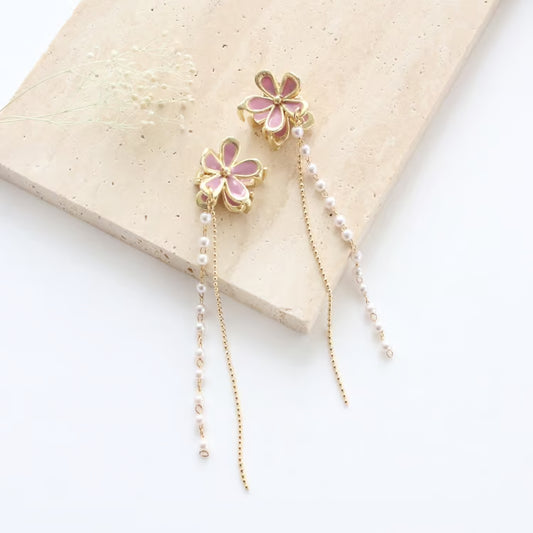Cherry Blossom x Pearl Chain Set Mini Hair Clip
