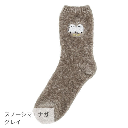 Snow Shimaenaga Embroidered Grey Room Socks