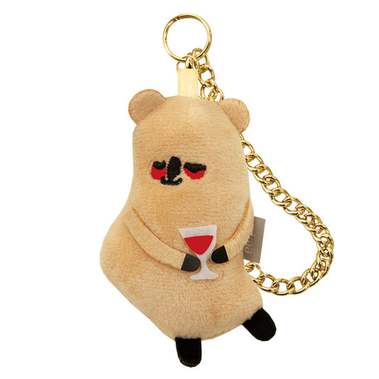 Quokka Wallaby Enjoying Wine Plush Bag Charm Keychain